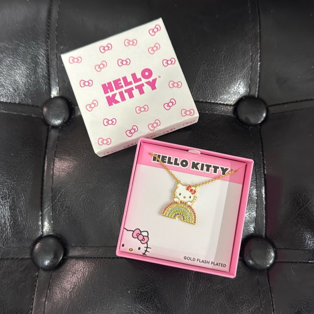 New Hello Kitty Jewelry Rainbow Crystal Gold Plated 16” Adjustable Necklace